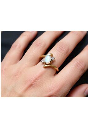 18K GE Gold Plated Ring with Opal & White Cubic Zirconia